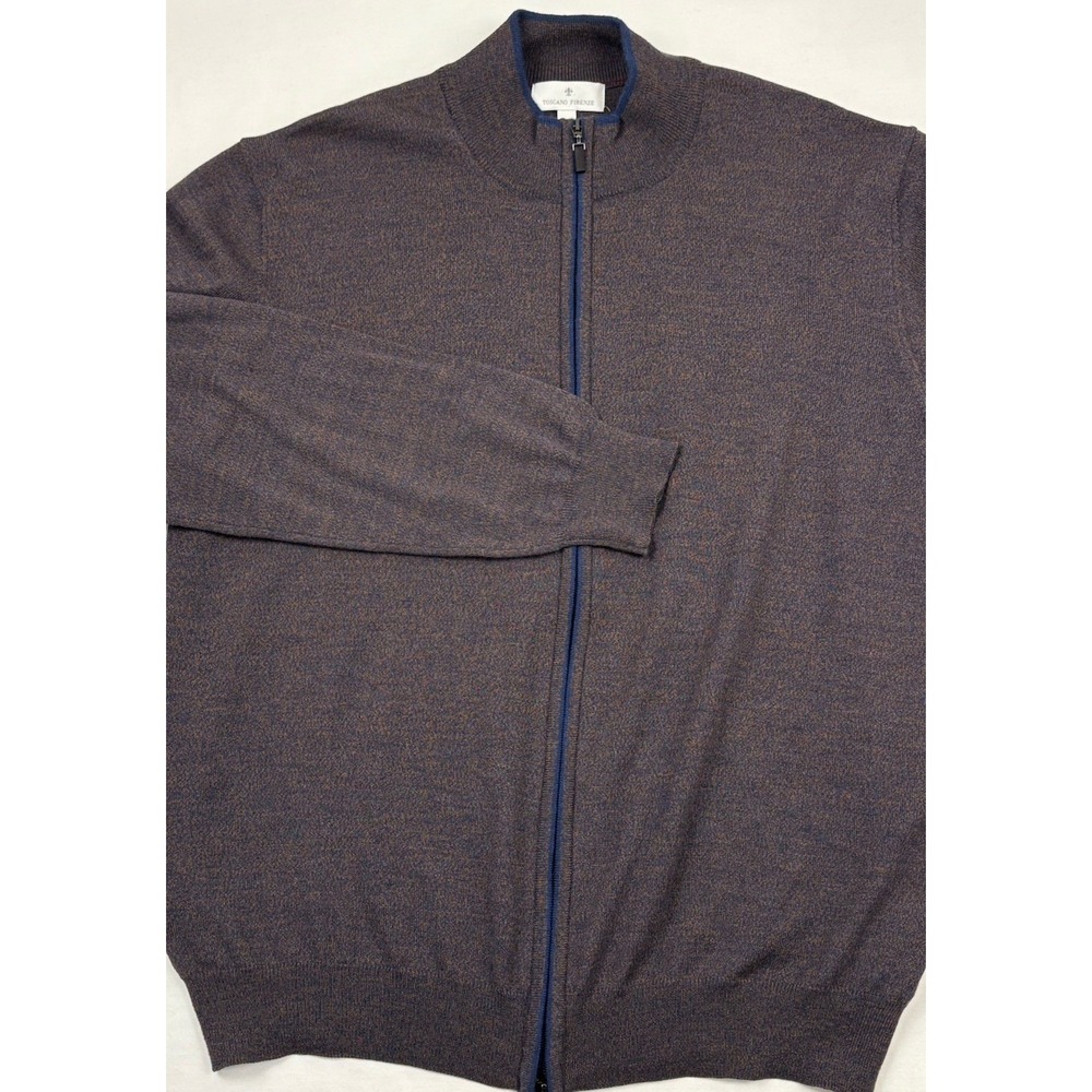 Toscano Firenze 100% Merino Wool Brown/Blue Ombre Yarn Cardigan Sweater XL Italy